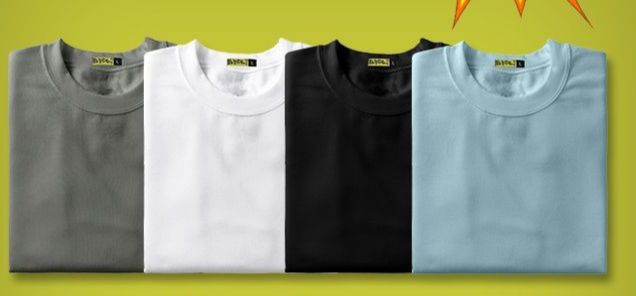 plain t-shirt Regular fit round neck- 4 color combo (grey,white,black,seagreen)